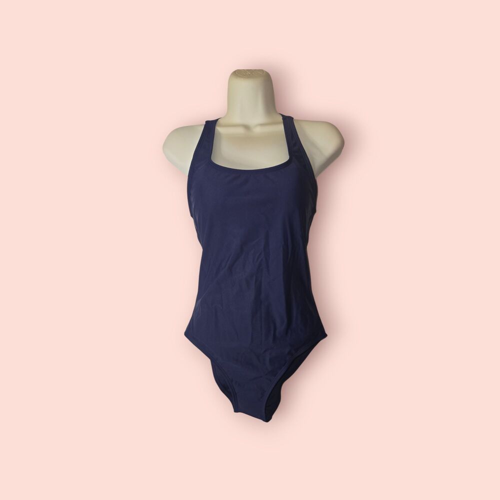Quince Italian Cross-Back One-Piece Swimsuit Navy Blue Size Small Swim Summer S